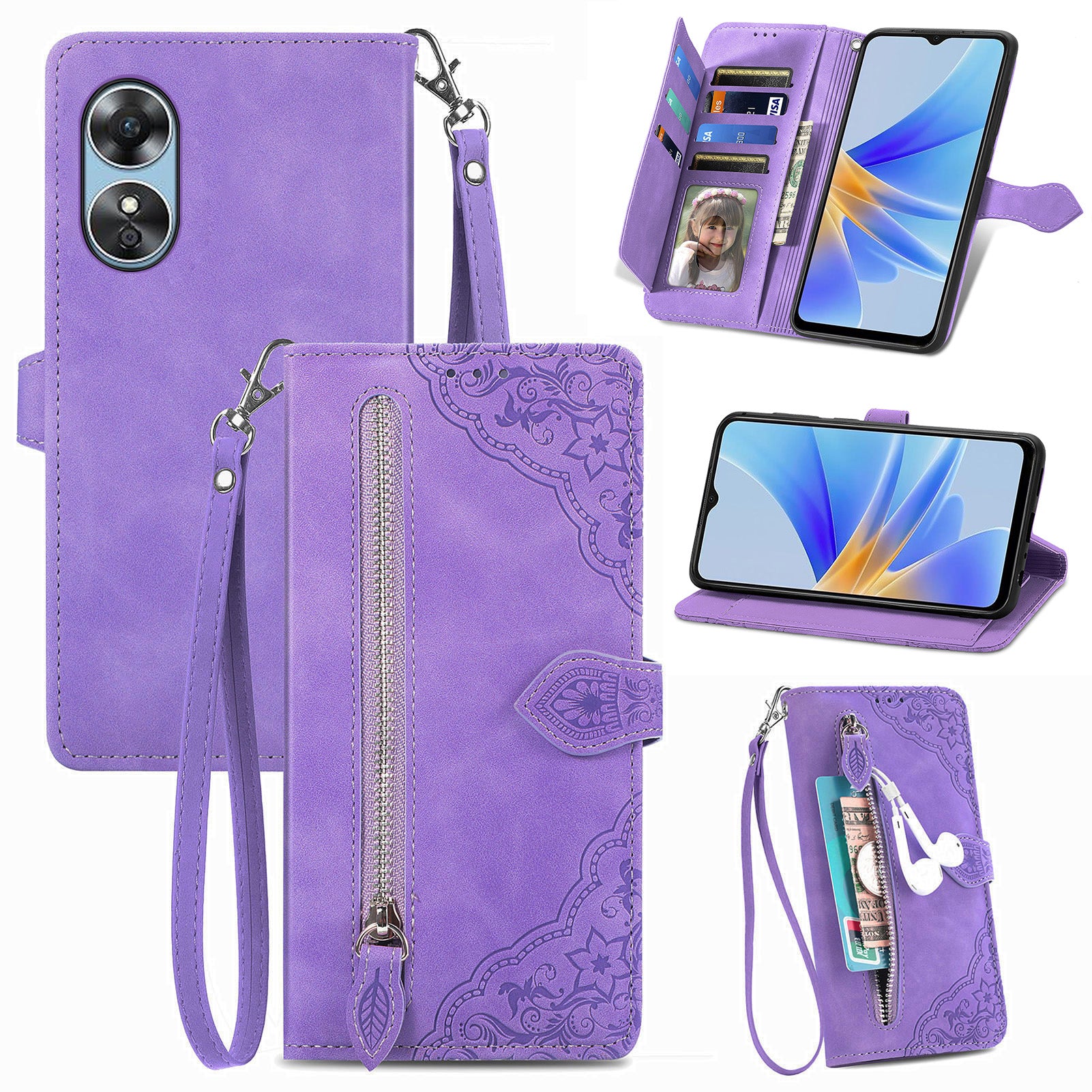 For Oppo A17 4G A17k 4G Shockproof Phone Cover Flower Imprinted PU Leather Protective Mobile Phone Case with Wallet Stand For Oppo A17 4G A17k 4G Shockproof Phone Cover Flower Imprinted PU Leather Protective Mobile Phone Case with Wallet Stand